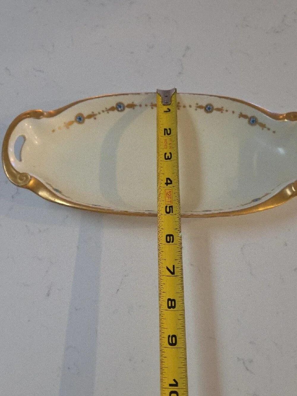 Nippon Hand Painted Cream Ceramic Serving Platter with Gold Trim and Blue Flower